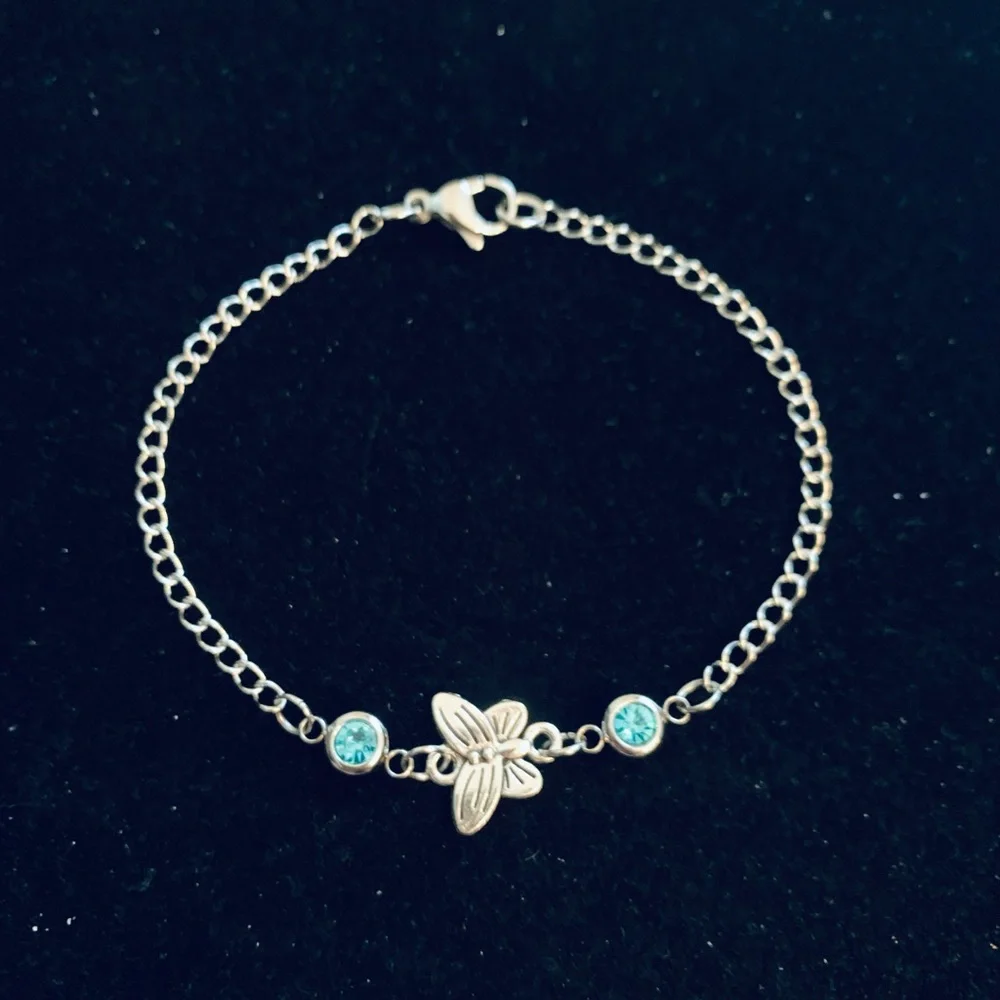 Girls Butterfly chain bracelet with birthstone charms